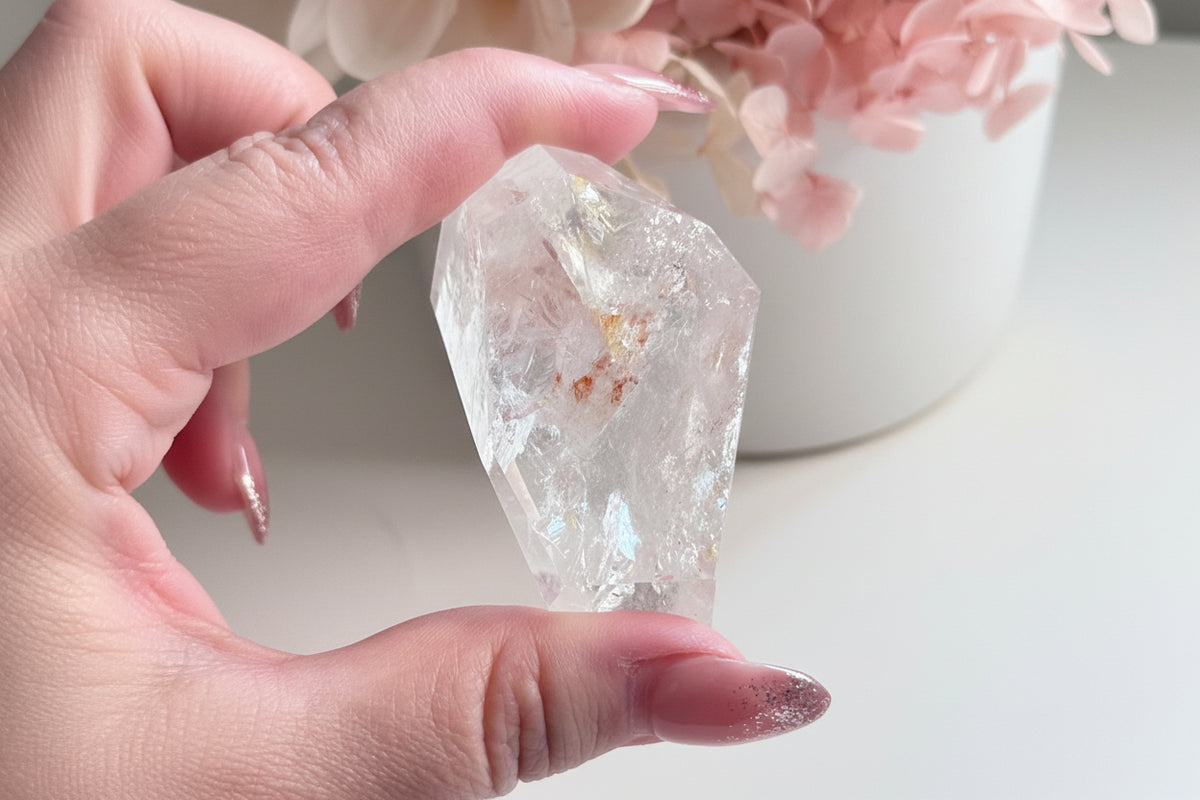 Clear Quartz Freeform with small Hematite Inclusions