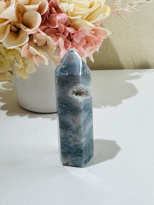 Moss Agate Tower (chipped tip)
