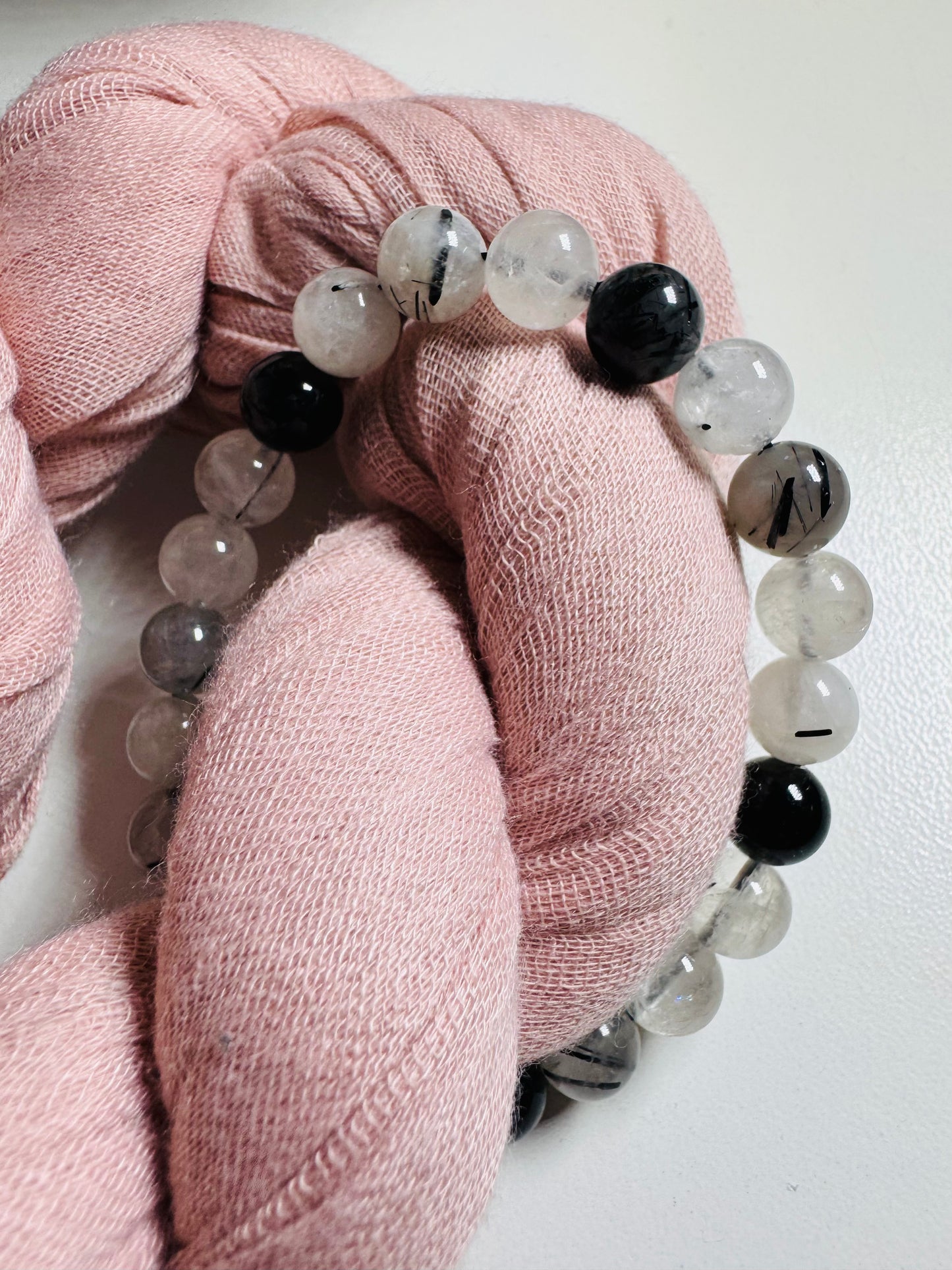 8mm Tourmaline in Quartz Bead Bracelet