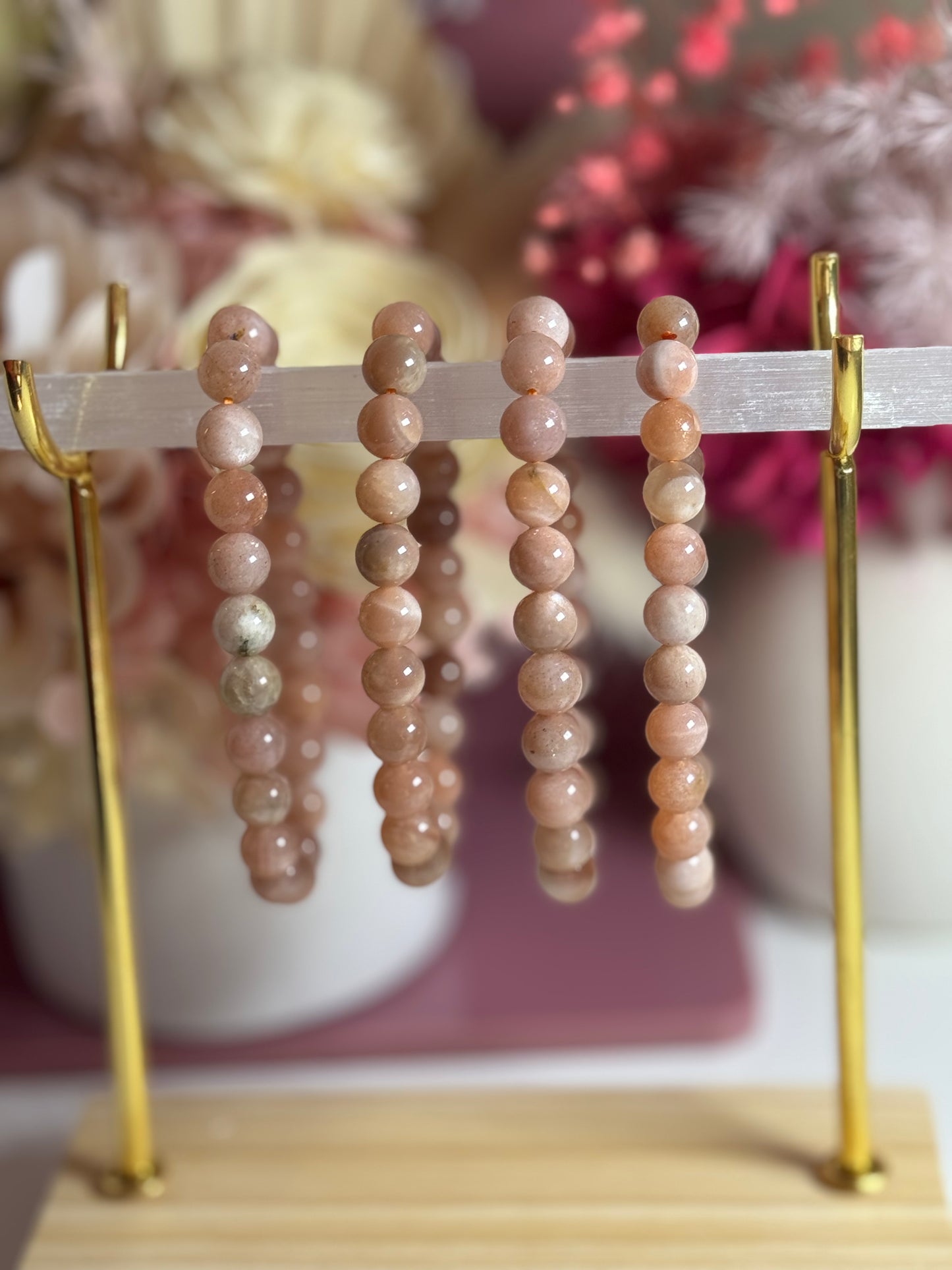 8mm Peach Moonstone Bead Bracelet