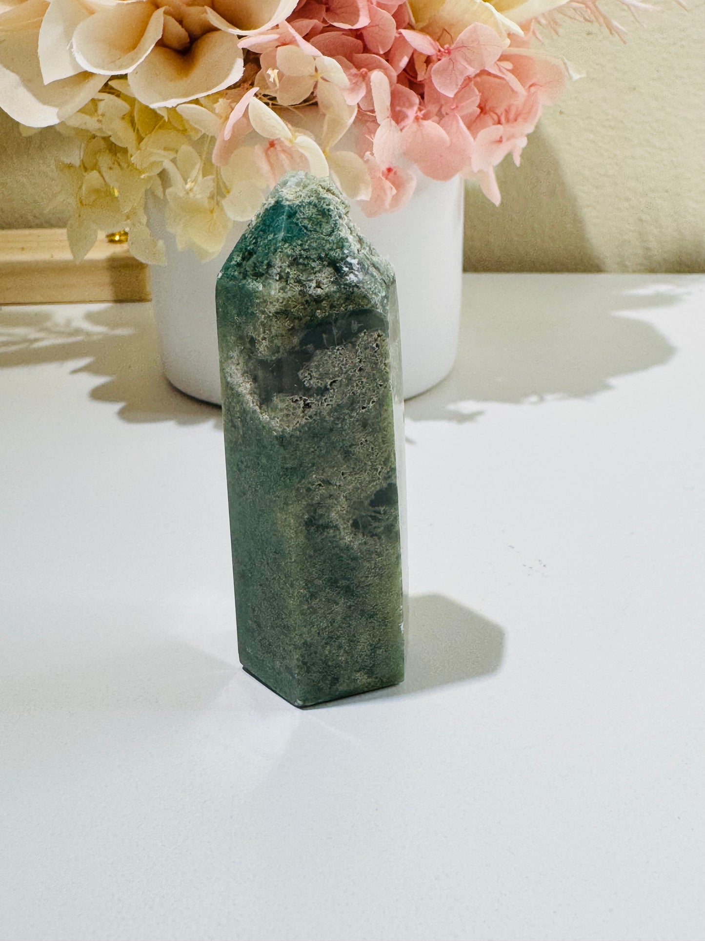 Moss Agate Tower (chipped tip)